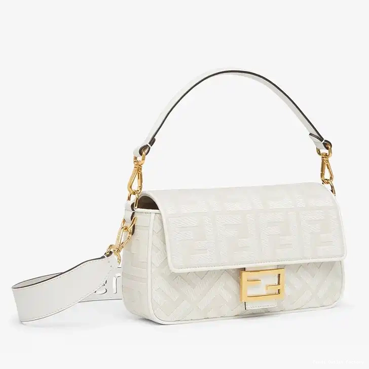 Cheap HOT White Motif FF Strap with In Laser Bag Medium Baguette Cut Canvas Fendi 0427